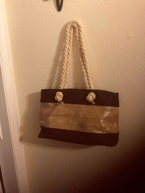 Olivia Miller Black and Gold Rope-Handled Tote